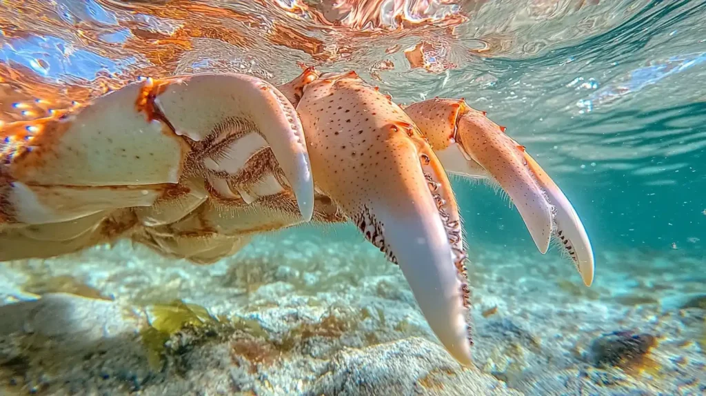 Close-up of lobster claws underwater, highlighting their crusher and cutter features