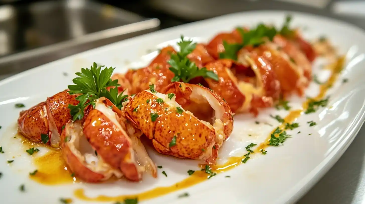 Lobster claws on a white plate with parsley.