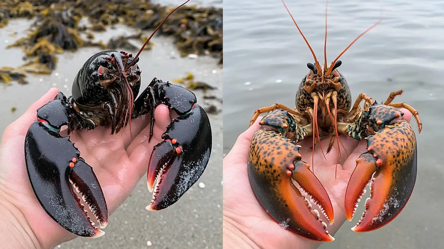 Clawed and clawless lobsters side by side, showing the difference between their anatomy.