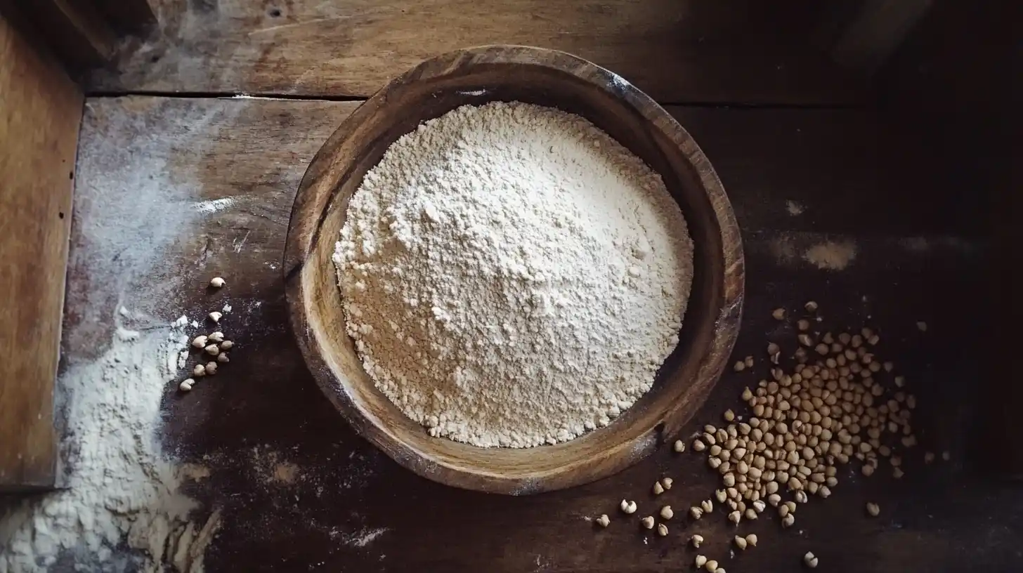 Organic Buckwheat Flour in a Rustic Wooden Bowl