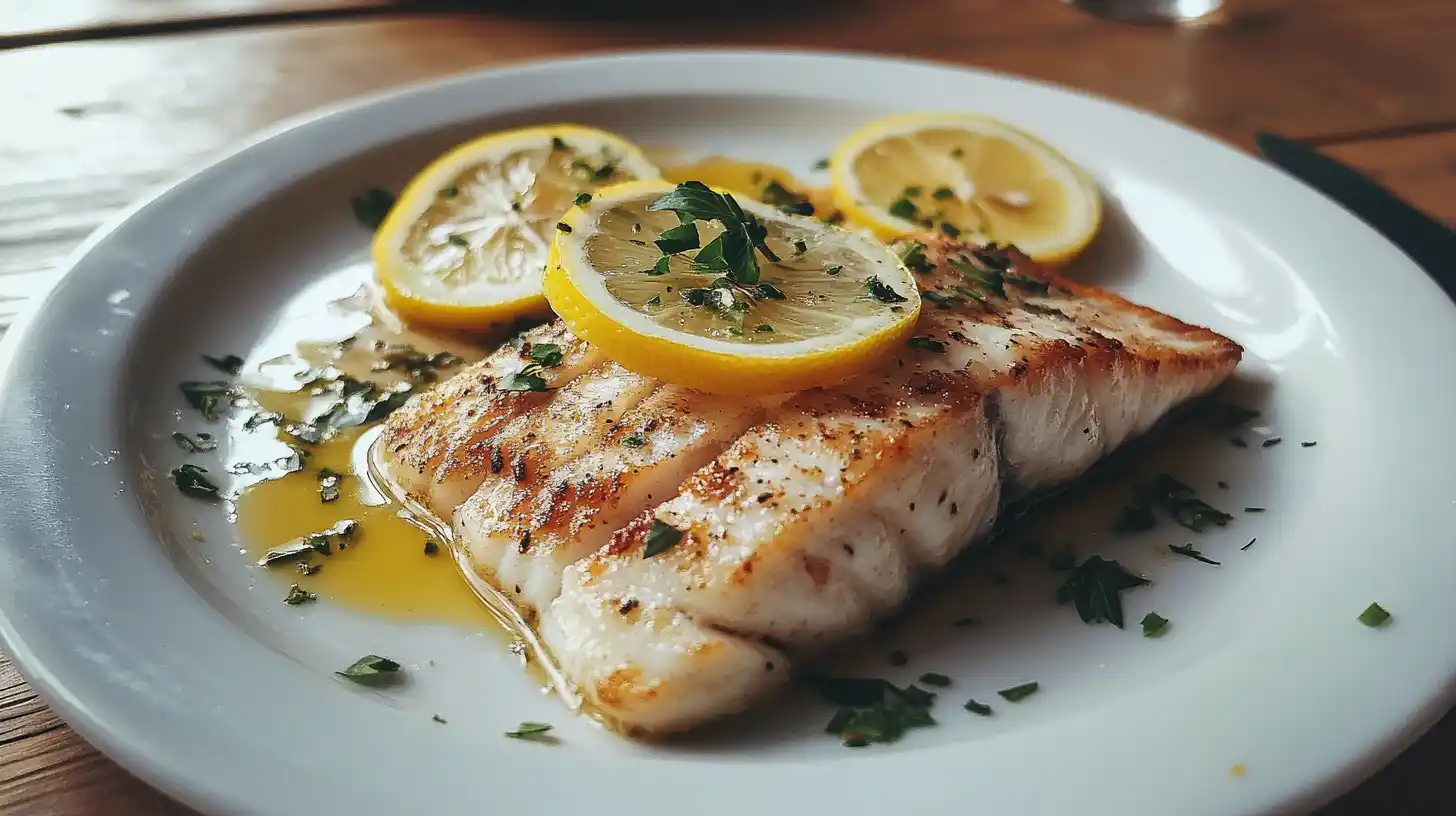 A beautifully plated fish dish with lemon and herbs, showcasing the tastiest way to cook fish.